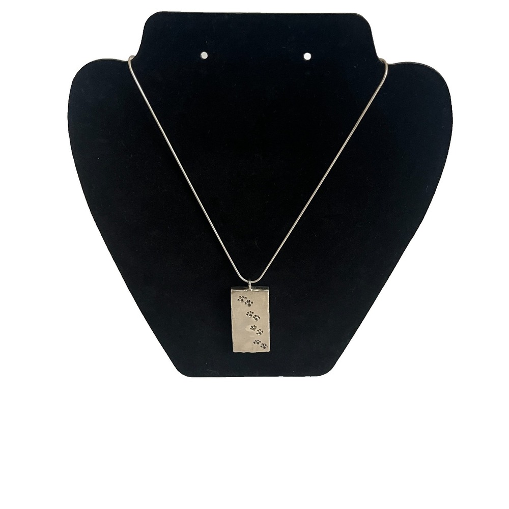 MSJ Sterling Silver 925 Paw Print Rectangle Bar Pendant Chain Necklace 18"